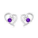 BHE02 SWAROVSKI BIRTHSTONE HEART EARRING FEBRUARY AMETHYST