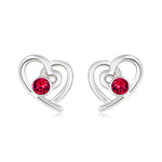 BHE07 SWAROVSKI BIRTHSTONE HEART EARRING JULY RUBY